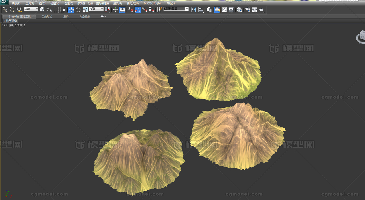 4个高精度山体模型 盆地 火山 地形 山头场景 自然场景模型