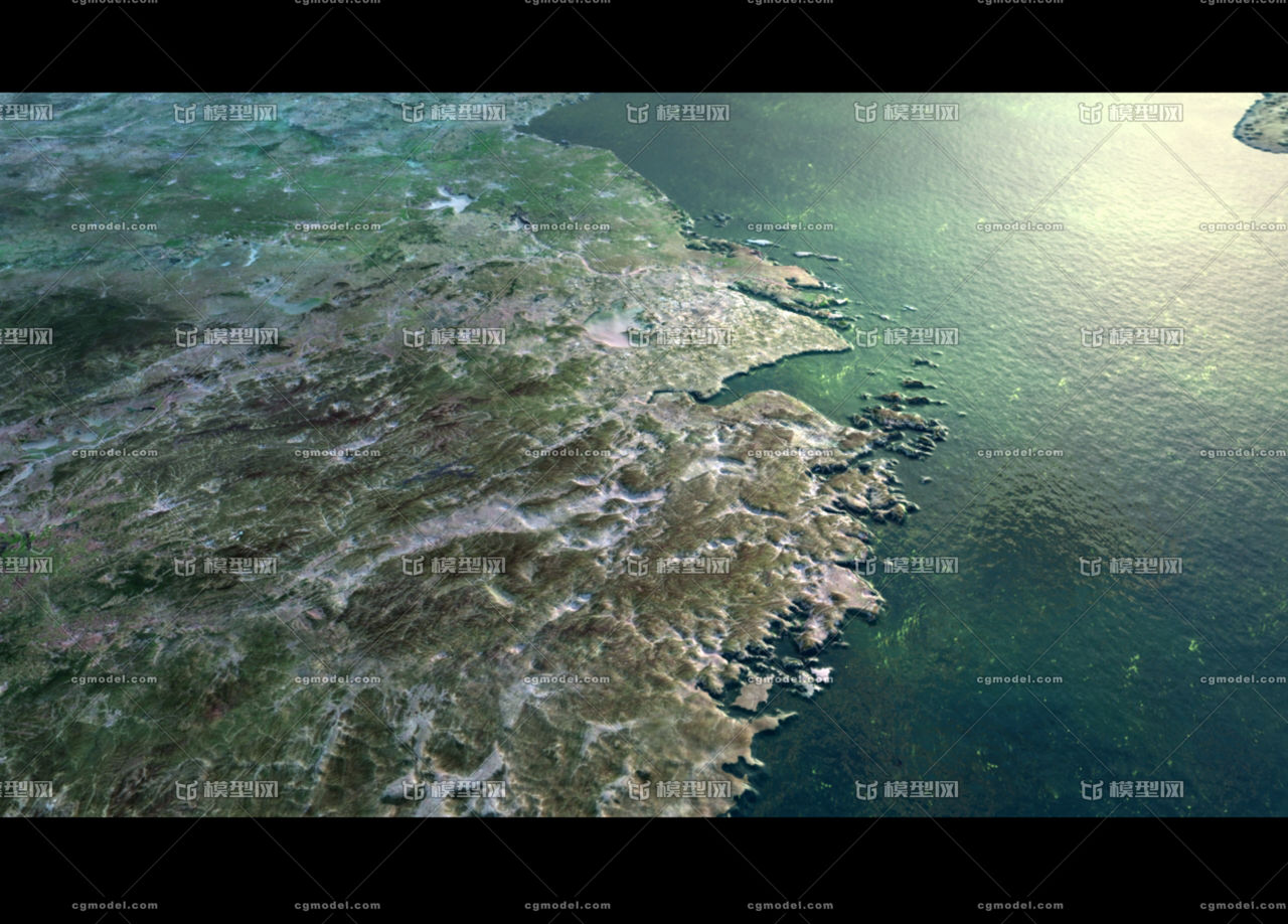 写实鸟瞰中国沿海城市卫星图穿云动画场景,沿海城市,卫星图,地图,地形