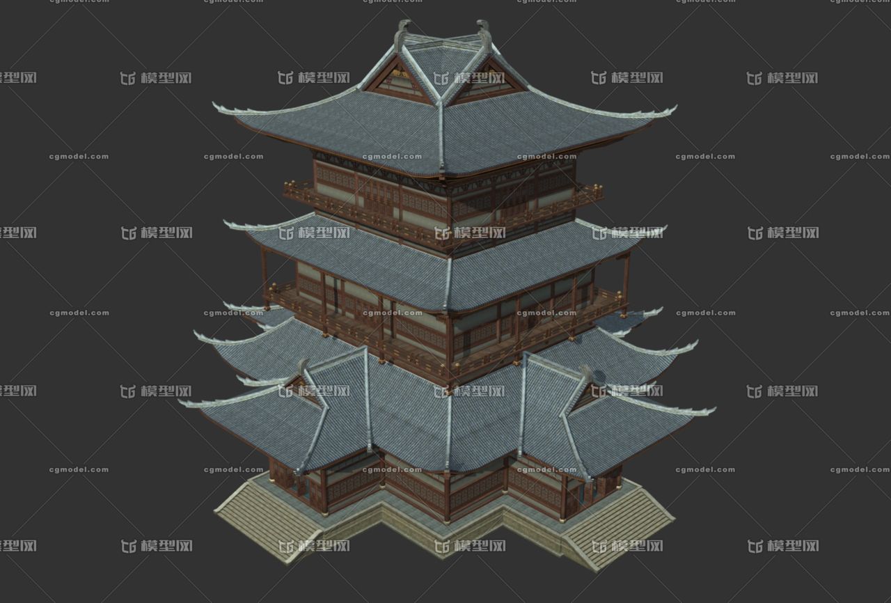 带内构次时代写实中国古代建筑对称型楼阁大厅楼宇商店古建商业建筑