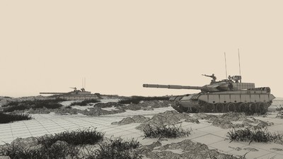 个坦克动画场景 坦克履带动画 草地荒地雪地树