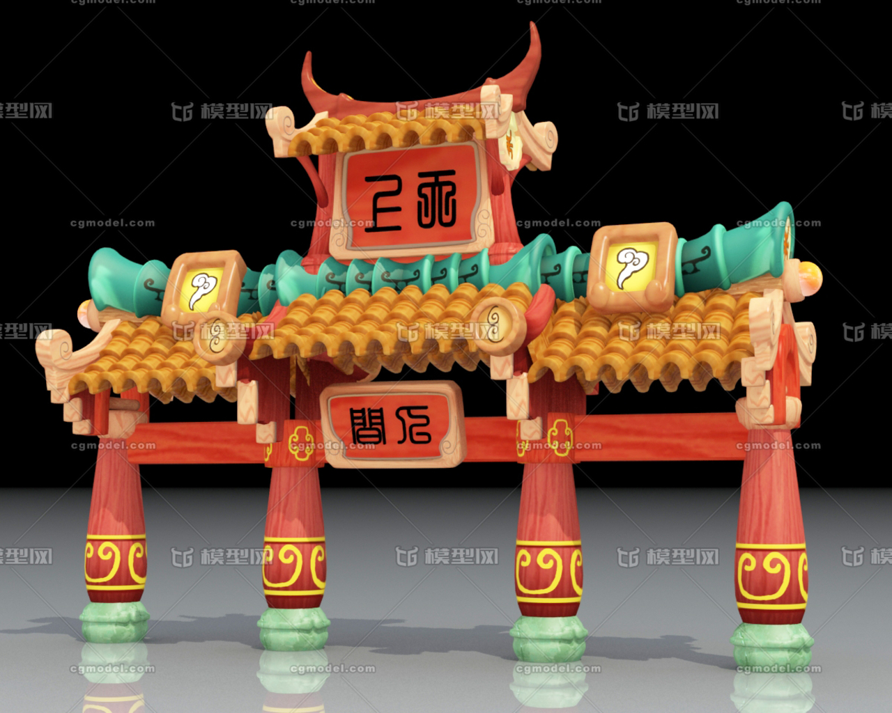 卡通q版牌坊牌楼山门门楼