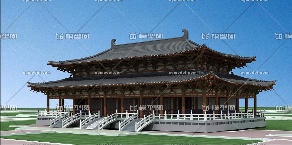 大雄宝殿模型 重檐大殿模型 唐代大殿模型_艾菲尔设计作品_建筑历史