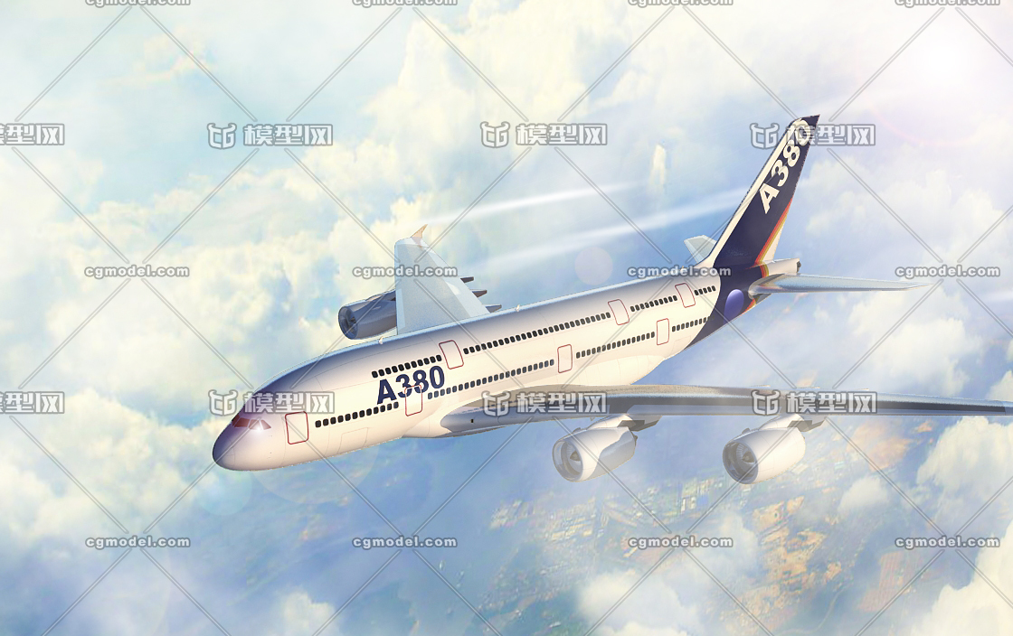 写实鸟瞰飞机 客机 飞机飞行云层上客机飞过动画场景 民航客机 起飞