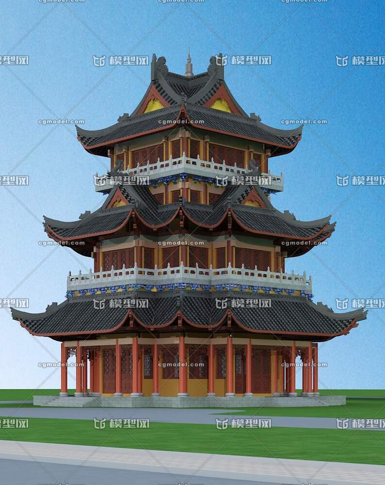 古建阁 阁楼 中式阁楼 阁 古式阁 阁模_艾菲尔设计作品_建筑科幻建筑