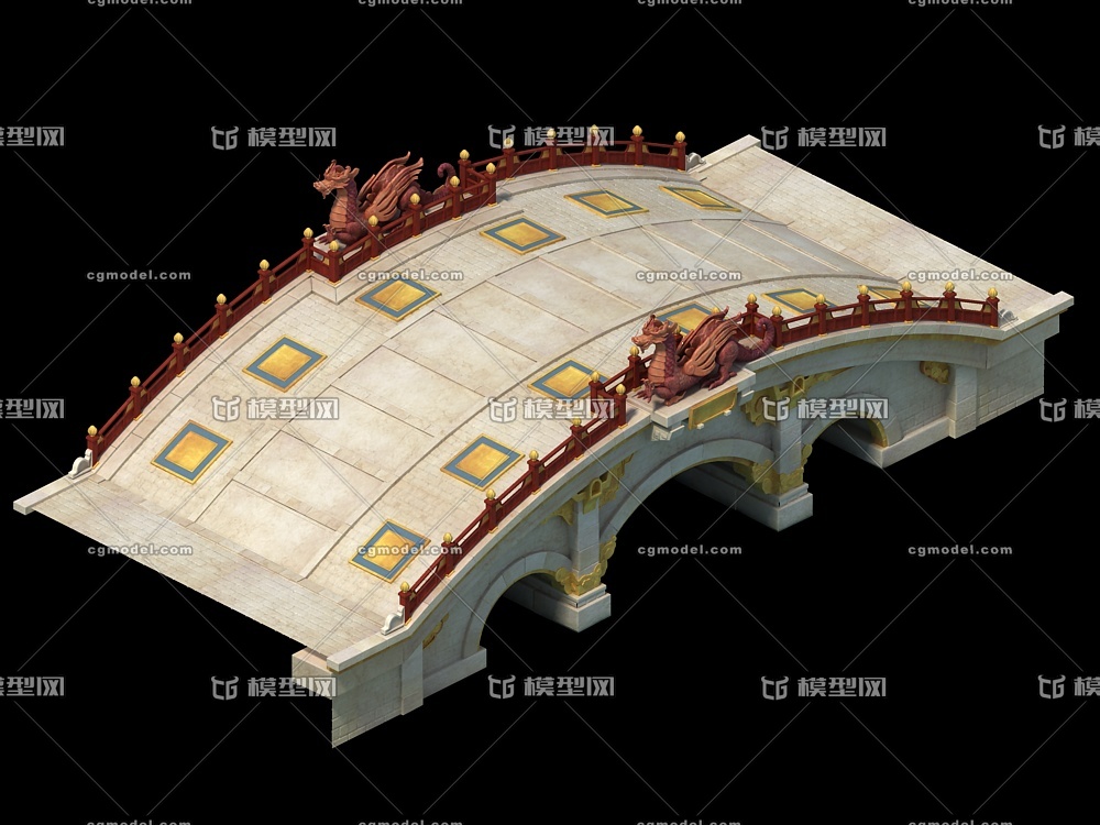 天桥石桥华丽的桥梁拱桥桥面石桥_神抖抖作品_场景古代场景_cg模型网