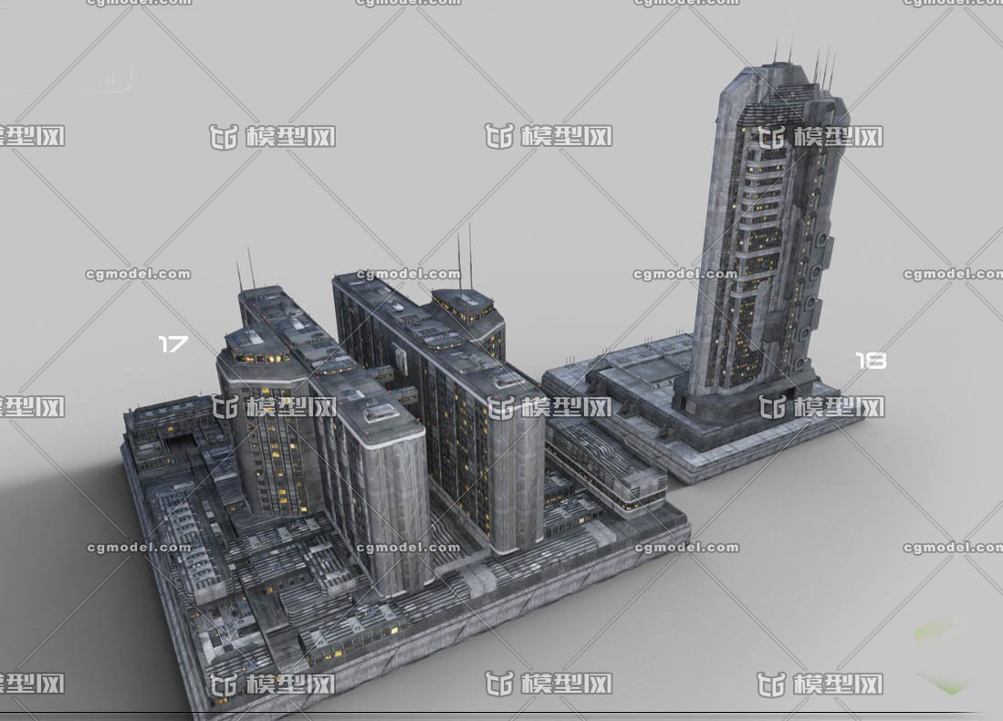 钢铁风格的未来科幻城市配楼,20个未来工_alai628作品_建筑科幻建筑