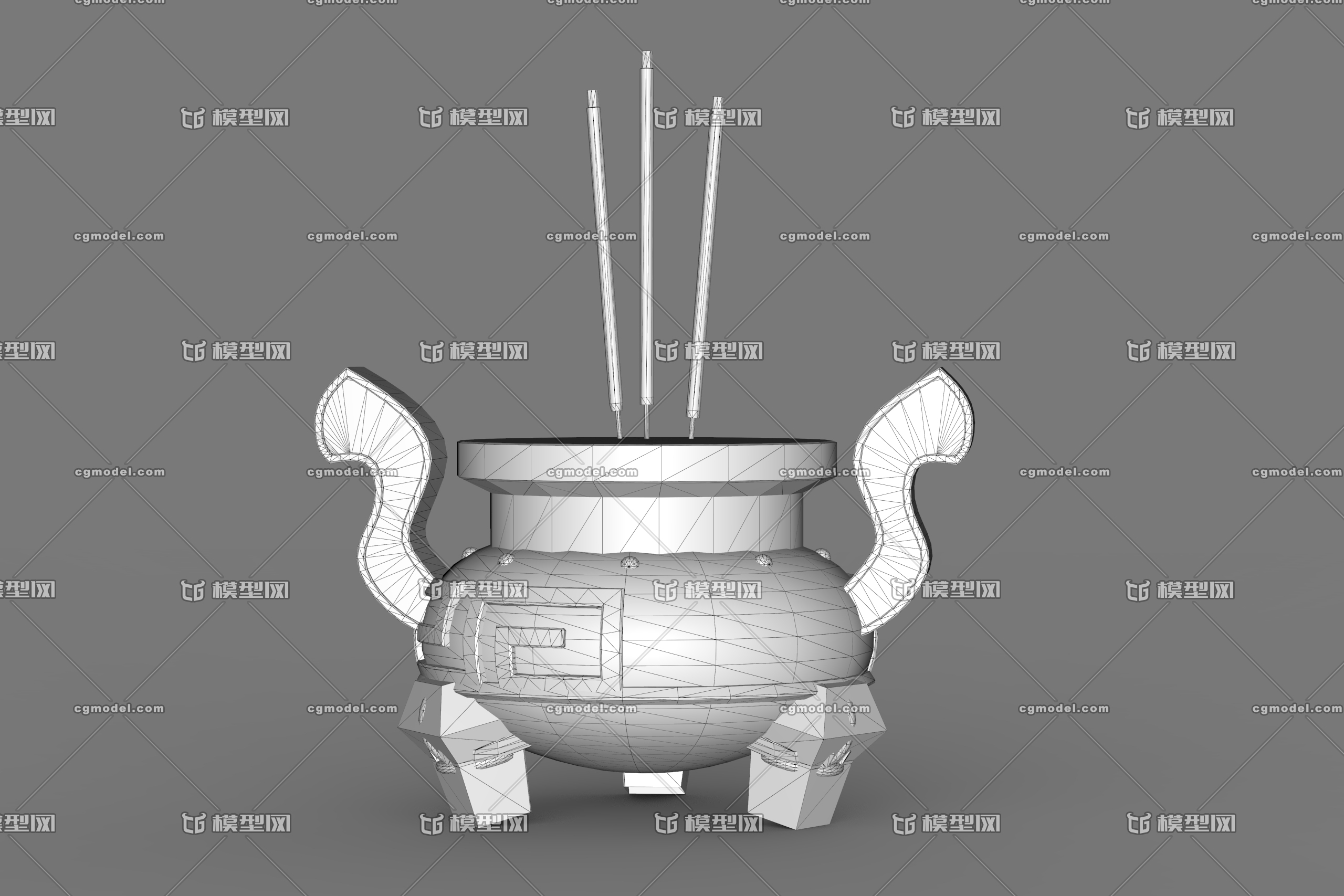 maya fbx高质量精细写实香炉