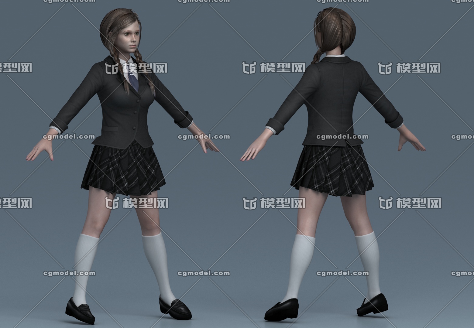 写实 欧美学生妹 标准校服中学生 _436437作品_人物孩子-女_cg模型网