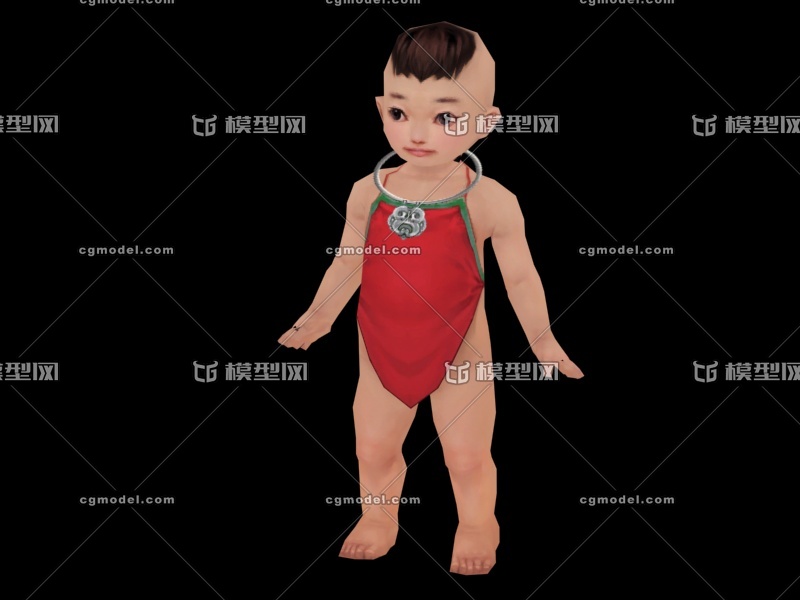 古代的一个小娃娃穿着红肚兜的小男童小宝宝儿童童子女童