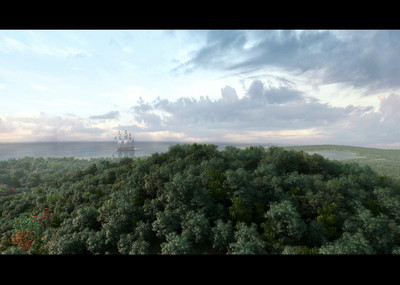 写实穿山看海盗船航行动画场景,海船,海盗船,大