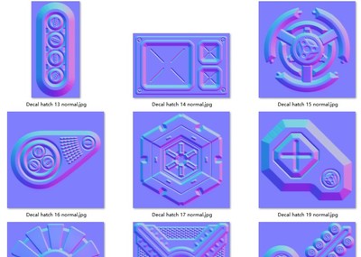 Unity次时代30款科幻机械法线透贴6种颜色游戏道具低面数obj通用格