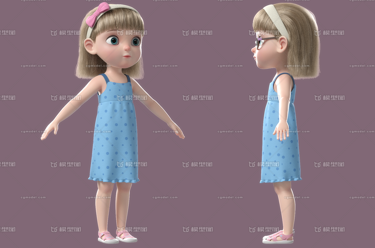 卡通小女孩【无绑定】_3dcartoon作品_人物孩子-女_cg模型网