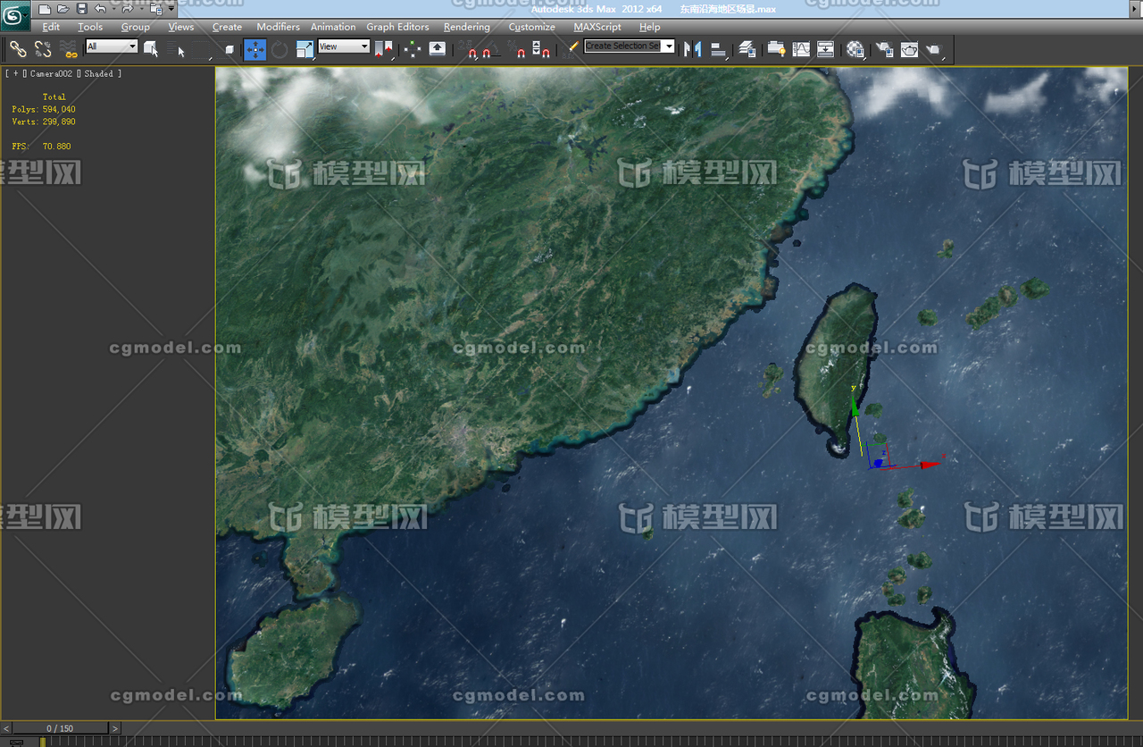 写实东南沿海地区航拍效果场景,卫星图,