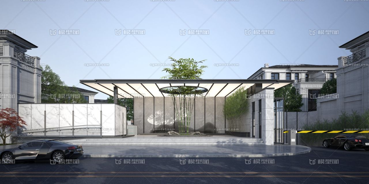 新中式建筑,大门入口,小区大门,意境大门入口,竹字,车库入口,大门