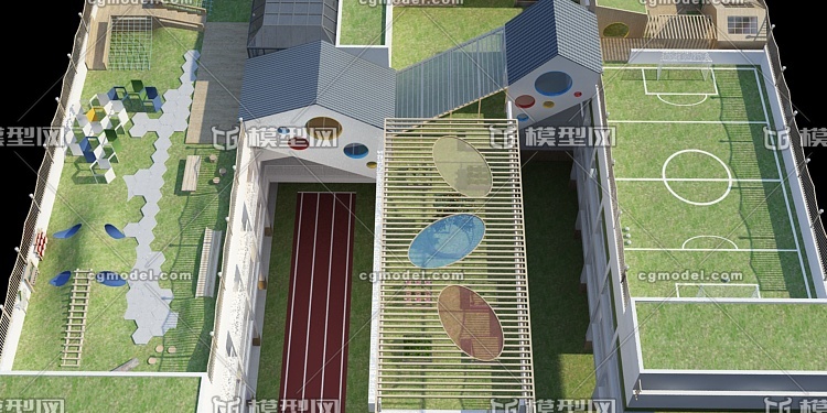 植物园地 早教中心 小学 学校 屋面设计 爬绳网 高差山洞 屋顶花园 木
