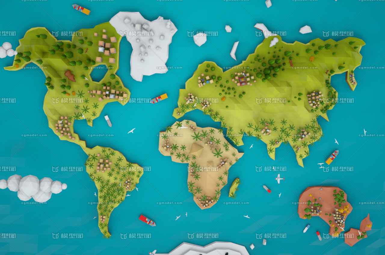 低模卡通地图场景 世界地图 超细致场景 _zedsf作品_场景自然场景_cg