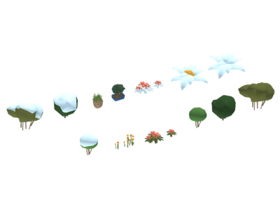 lowpoly 低多边形 卡通像素 植物树木 大树 盆栽 雪地树木 盆景 小花