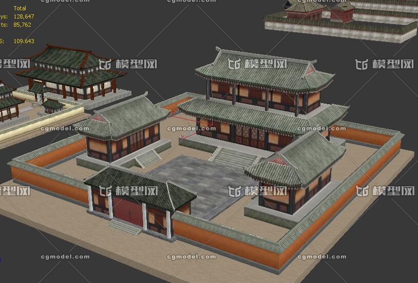 低模,中国古代建筑群体,四合院,宫廷建筑,小别院,阿房宫小配楼,小庭院