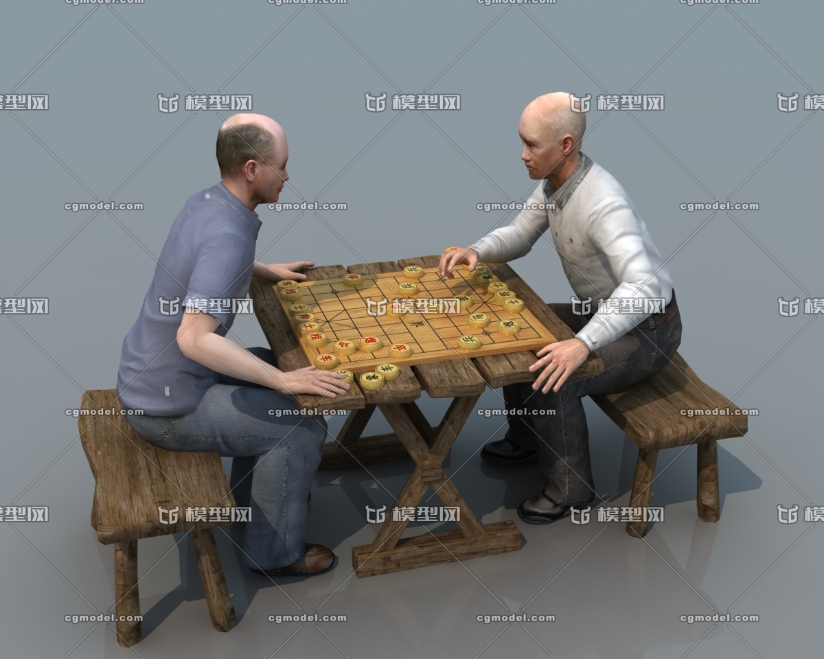 配景人物 老头 下象棋 老人 下棋 对弈 棋谱 动画