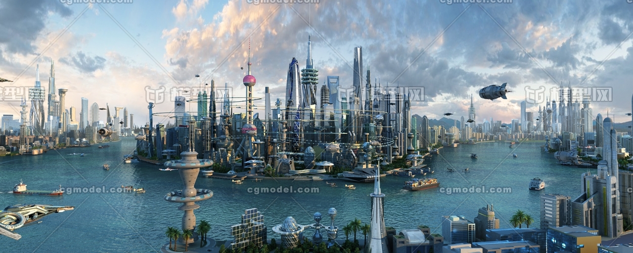 未来科幻城市场景,3d模型,未来城市,科幻,科技,悬浮车,悬浮路,cbd