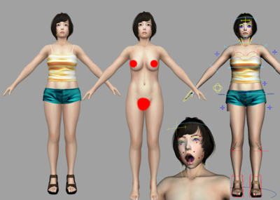maya写实亚洲女人体漂亮女生模型带精细权重骨骼修型绑定带面部骨骼簇