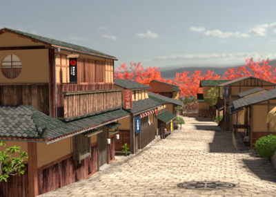 卡通游戏写实风格日式古建筑街道场景模型￥200 其他,.ma/mb