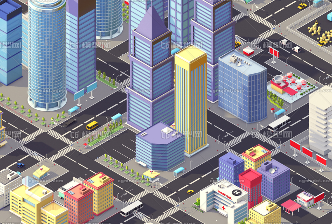 卡通扁平化城市建筑矢量素材免费下载 - 觅知网