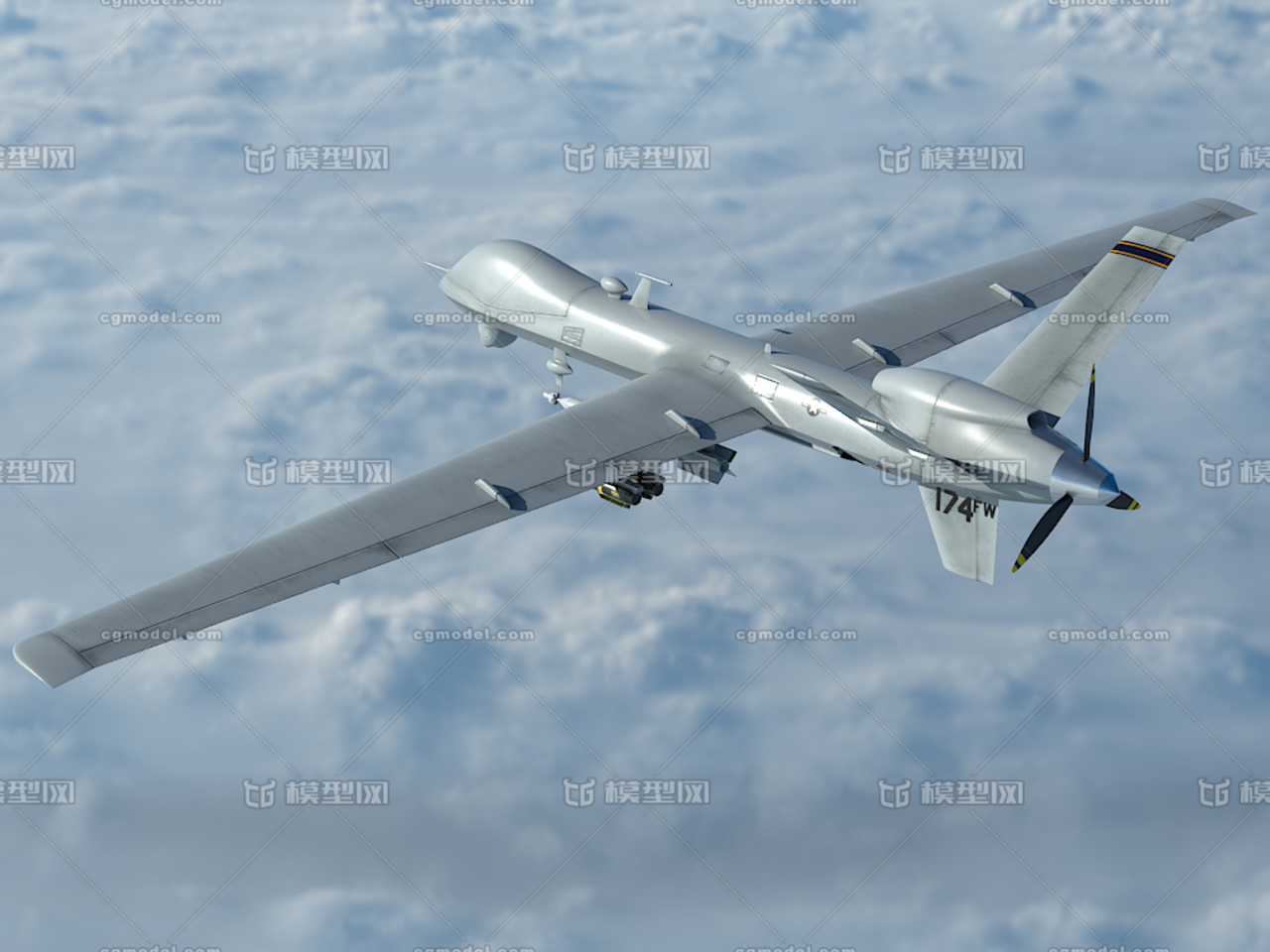 mq-9 死神无人机_dmlife作品_飞机/航空器军用飞机_cg模型网