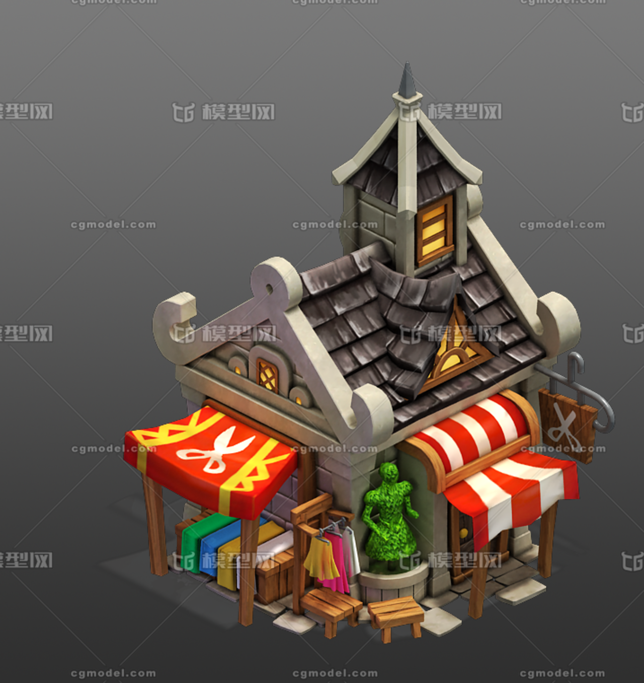 游戏建筑 欧美卡通 q版 裁缝铺 服装店 商店 房子 西方中世纪