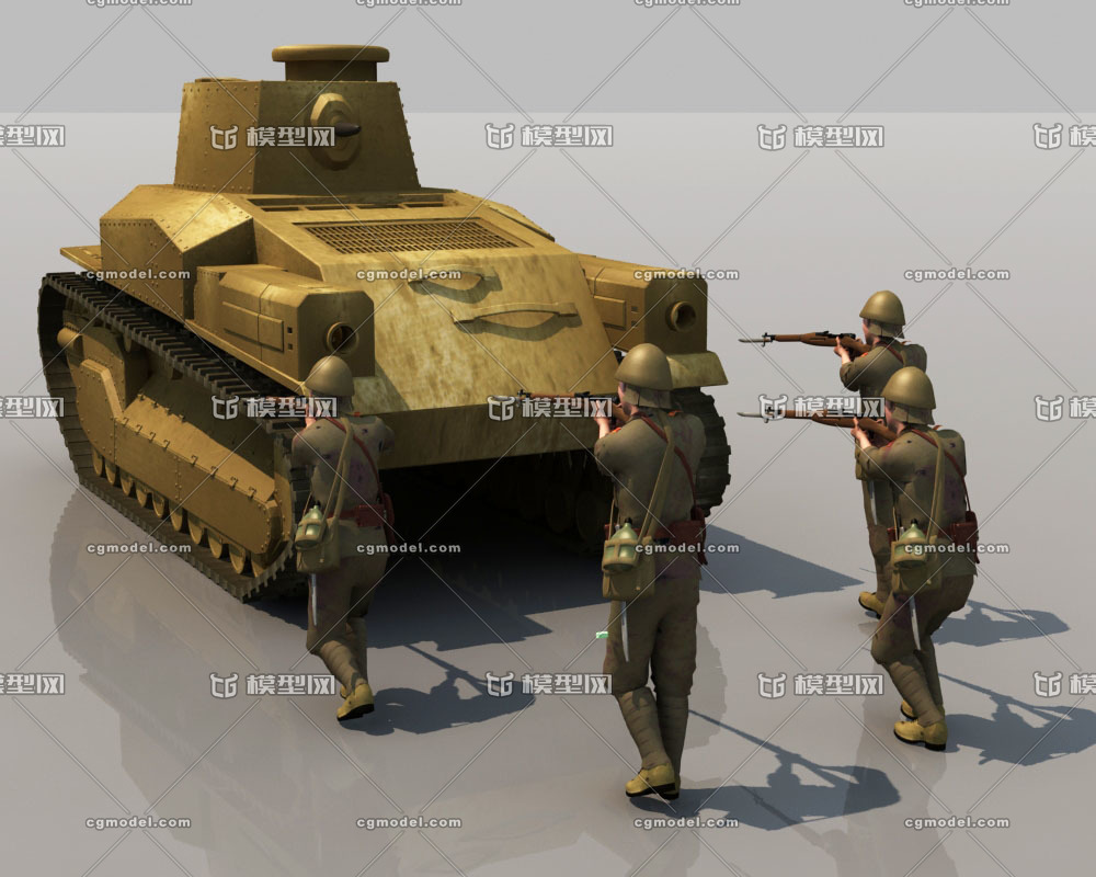 抗战系列 日本 日寇 坦克 89式 战车 装甲车 履带 转动 士兵 战士
