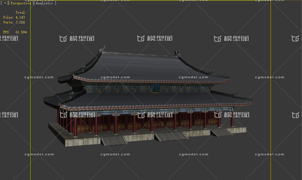 古建 庑殿顶大殿_lisun1986123作品_建筑历史建筑_cg模型网