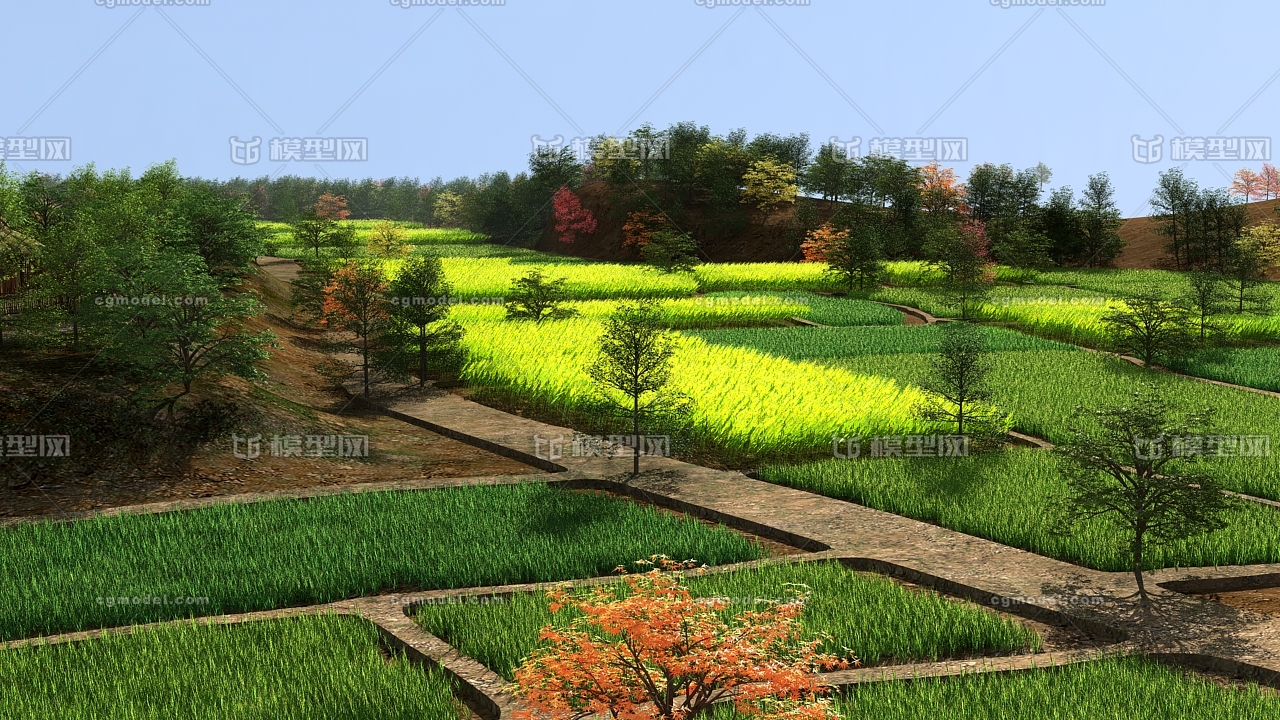 农田场景 古代田园 田地农民 田野 茅屋 田地 农作物