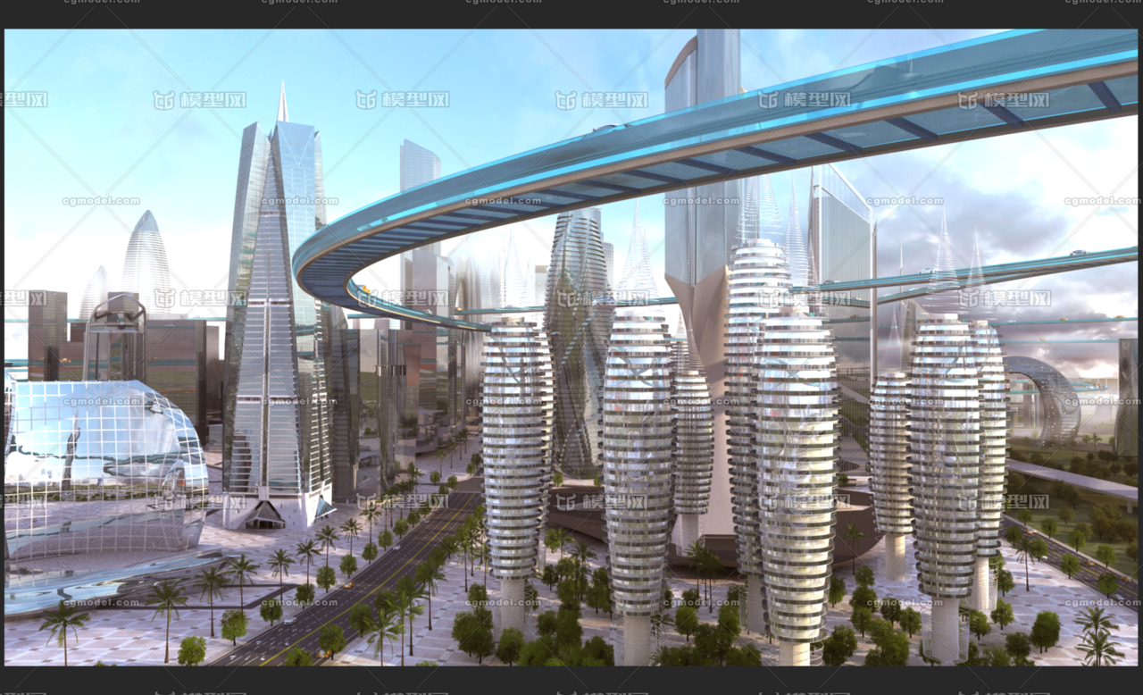 写实科幻未来城市鸟瞰cbd场景,科技感高层/科幻,未来城市,cbd,悬浮