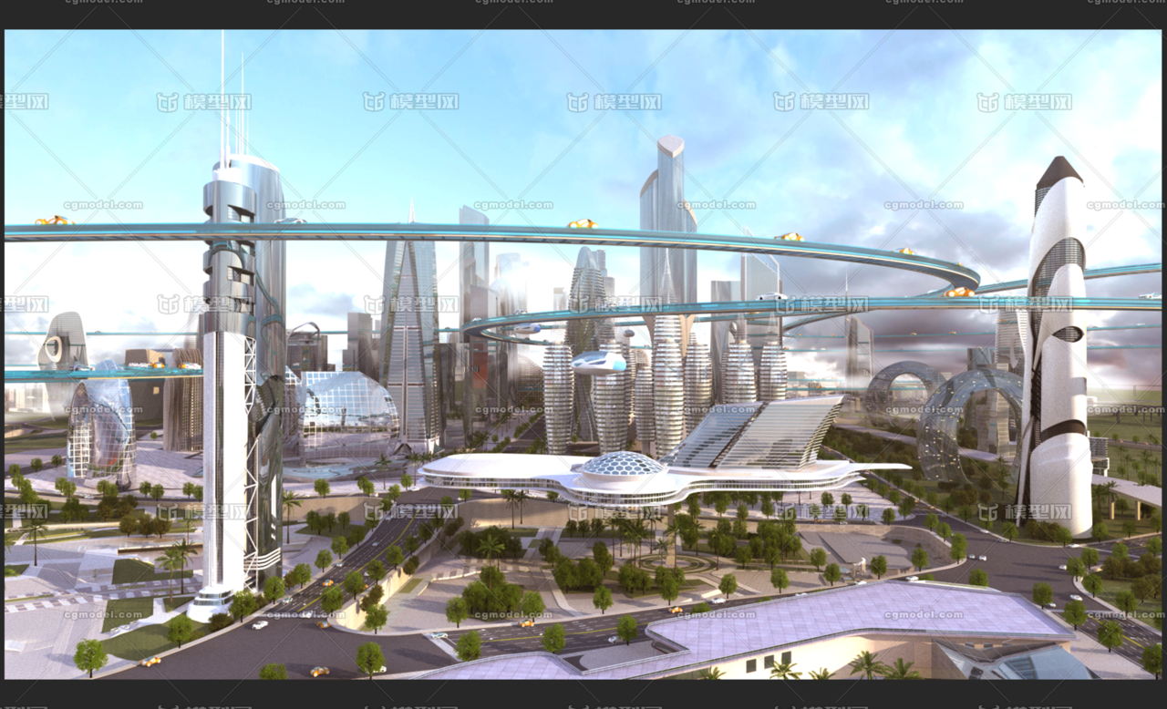 写实科幻未来城市鸟瞰cbd场景,科技感高层/科幻,未来城市,cbd,悬浮