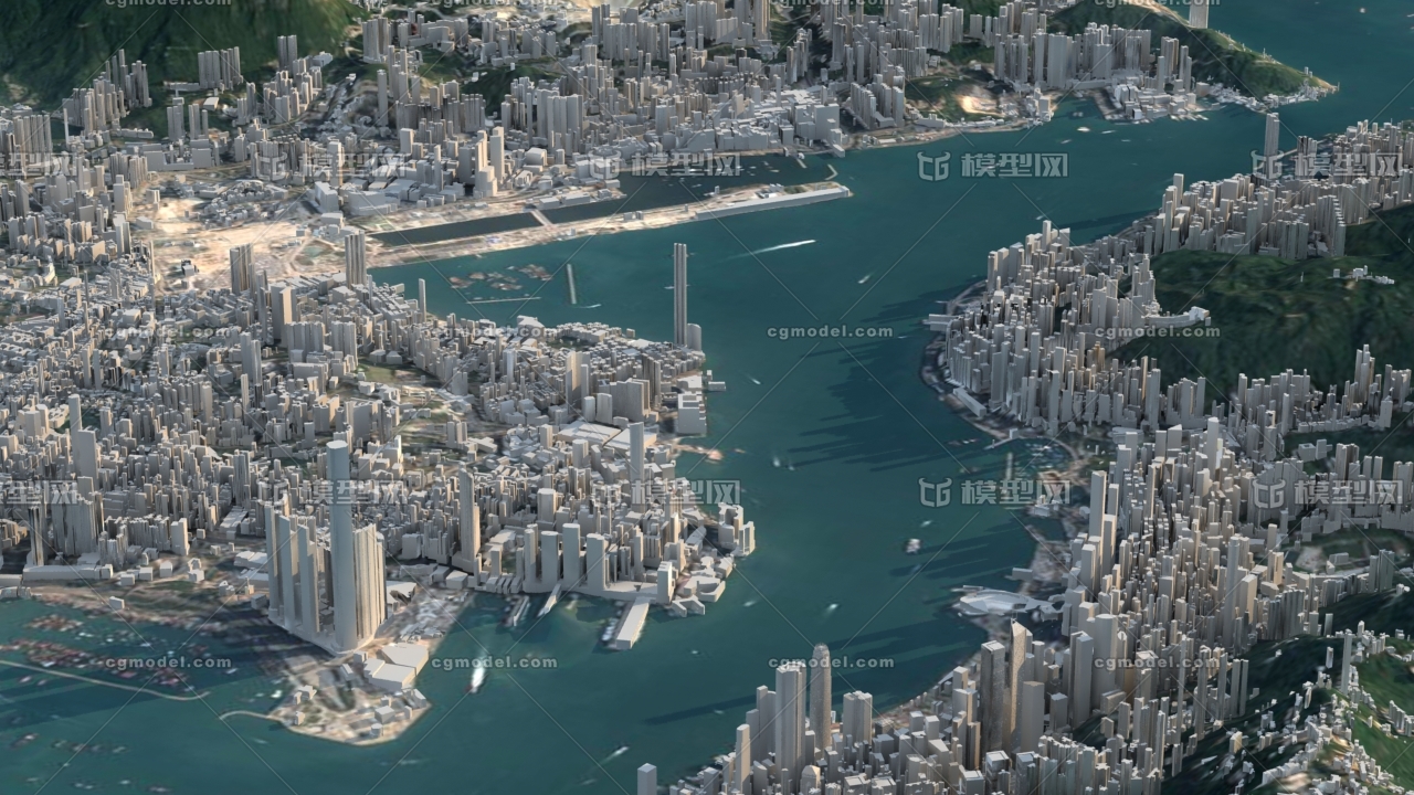 香港城市3d模型 香港山脉地形 香港数字城市3d 香港群岛3d模型 香港全
