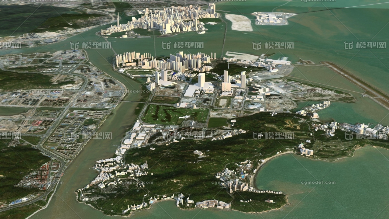 澳门数字城市模型 澳门城市规划鸟瞰 澳门简模 真实地形 建筑规划设计