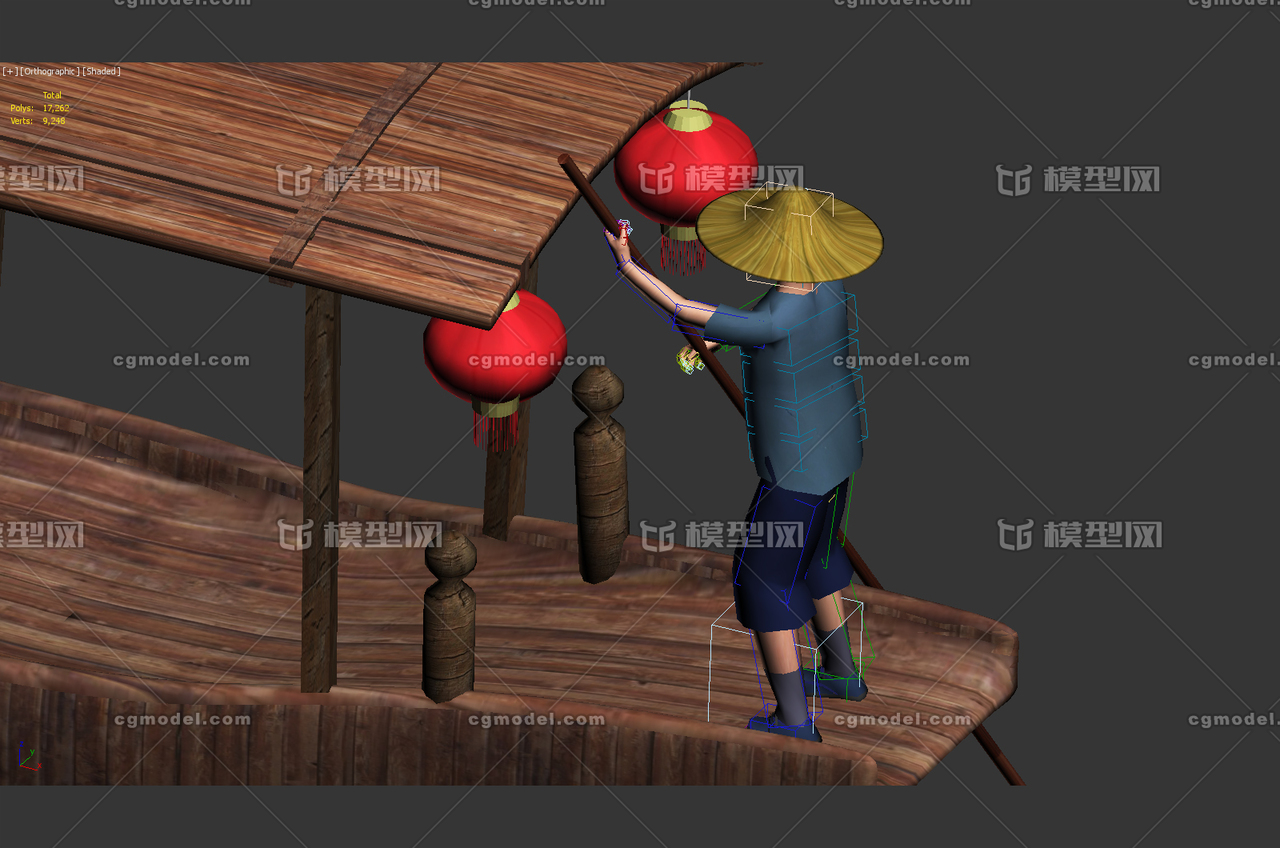 古代船夫 划船 撑船 码头 漕运 渔夫 _vr_family-studio作品_船艇古代