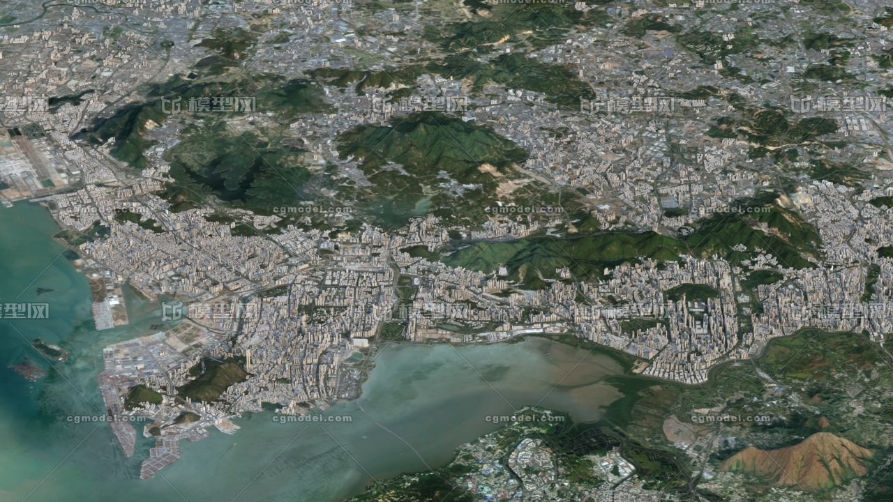 深圳城市3d模型 深圳建筑规划鸟瞰 深圳数字城市模型