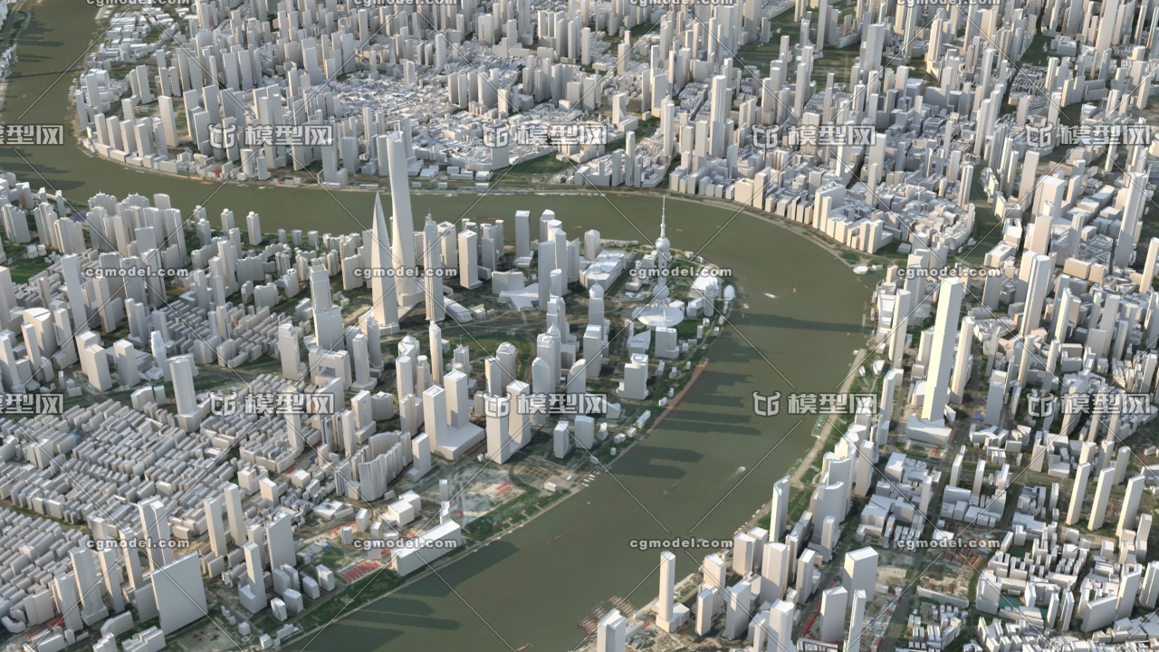 上海城市3d模型 上海建筑规划鸟瞰 上海数字城市模型