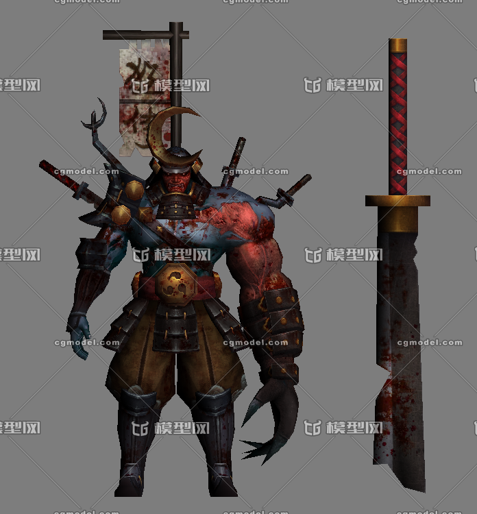 僵尸武士 丧尸 武士 日本武士 砍刀_笨笨笨作品_人物男人_cg模型网