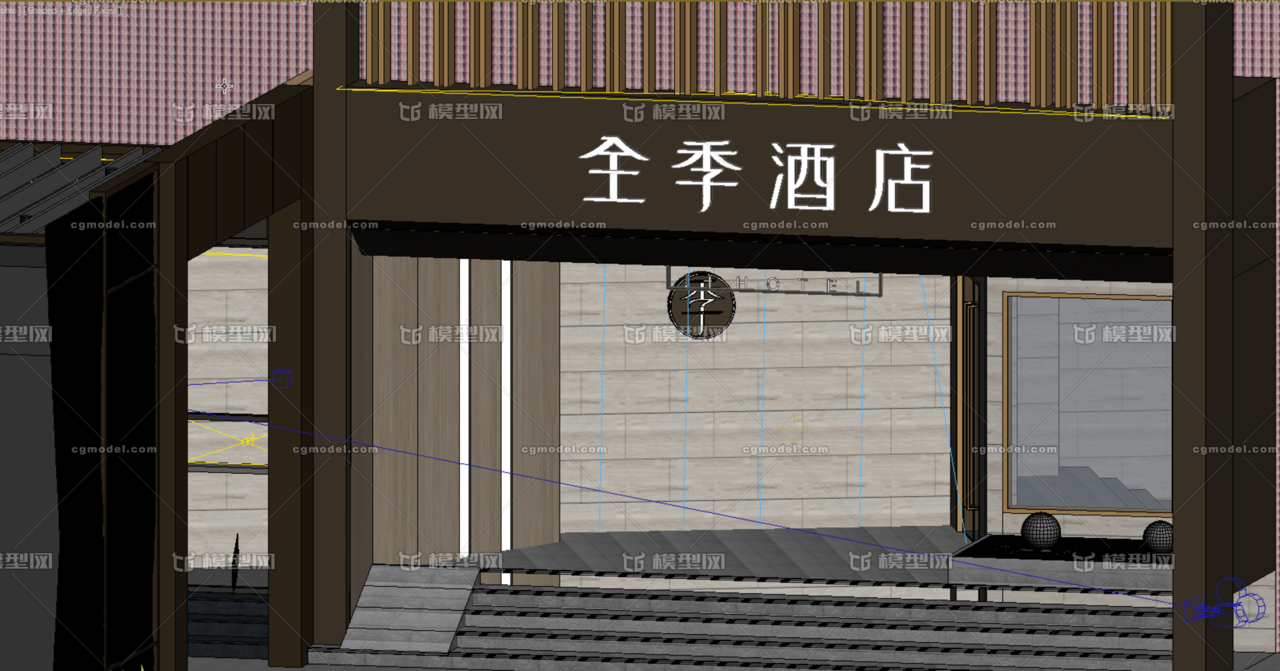 全季酒店 门头 大门 入口 走廊 通道 连廊 max模型