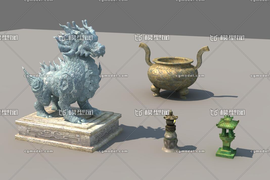 道教石雕香炉炉鼎 丹炉_模型制造作品_场景场景部件_cg模型网