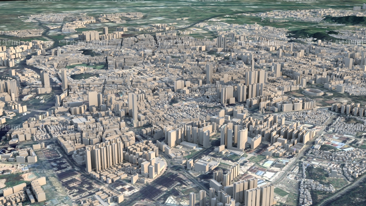 中山数字城市模型 中山建筑规划 效果图周边鸟瞰 中山城市3d白模简模