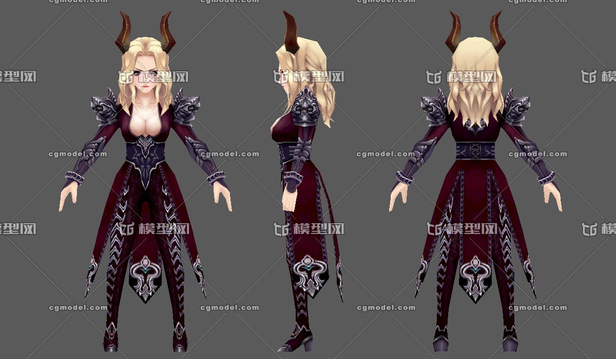 手绘卡通q版女人,女恶魔,牛角女人,金发美女,牛族女战士