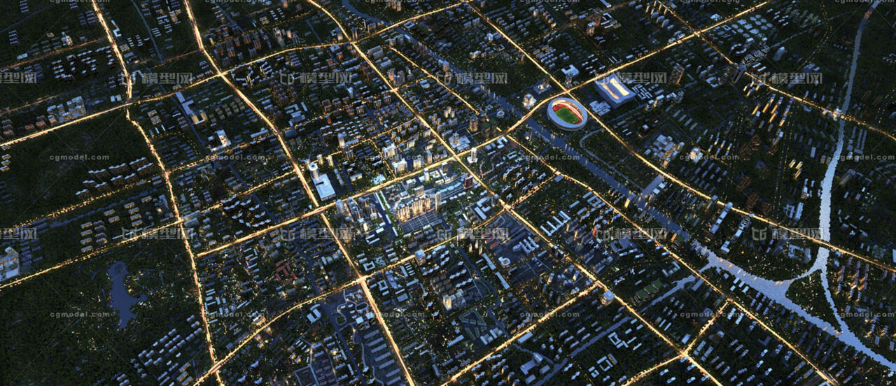 苏州夜景鸟瞰 cbd 城市中心 体育场 灯光车流线 商业广场 地标建筑