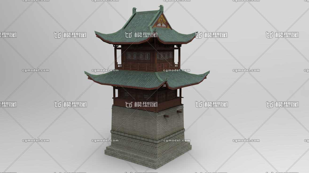 古代望楼 了望台 观望楼(带贴图)无背景