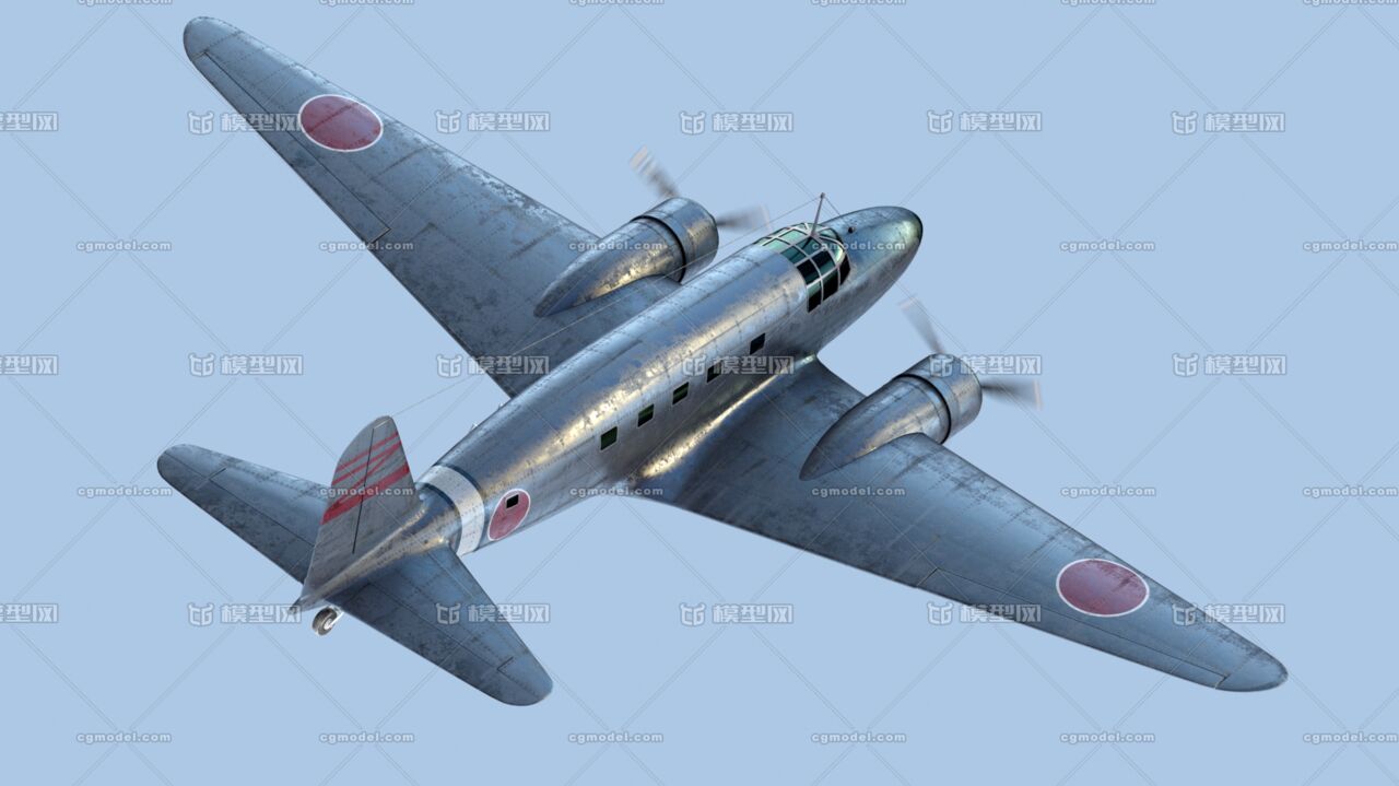 二战日本ki-57军用运输机 模型 渲染_小步cg作品_飞机/航空器军用飞机