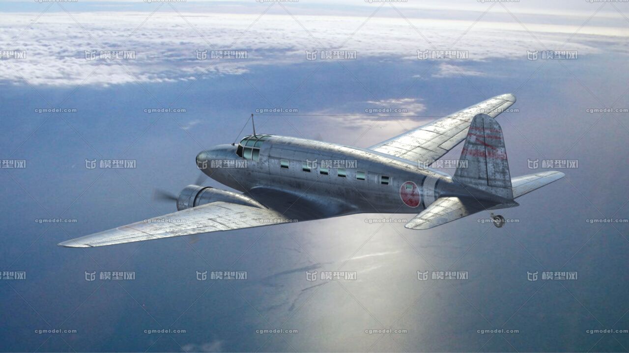二战日本ki-57军用运输机 模型 渲染_小步cg作品_飞机