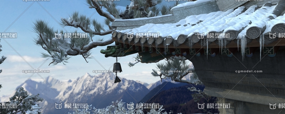 古建屋檐雪景 古代建筑 房屋屋顶屋脊特写场景 冬天屋檐积雪 屋檐结冰