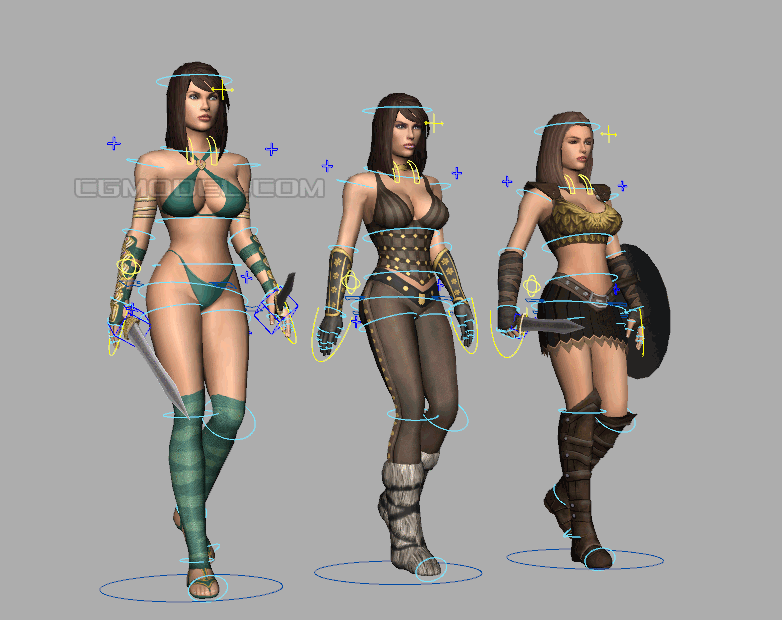 中世纪女骑士游戏女战士弓箭手剑客武士古代忍者美女角色模型带法线